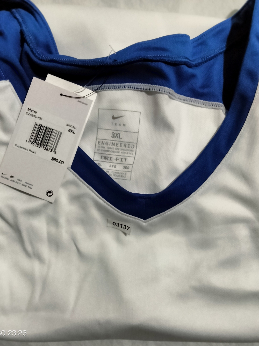 Nike Mens 3XL Dri-FIT Stock Block Basketball Jersey Tank Top White Royal DZ4833- - Picture 5 of 5
